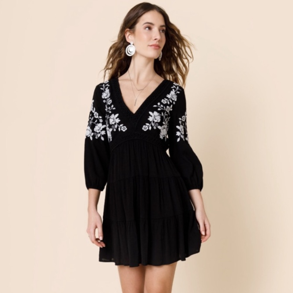 Embroidered A Line Mini Dress - Size Medium